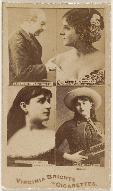 Allen & Ginter, Lasouche, Variettees/ Depoix, Gymnase/ Marguerite Hood, Variettees/ Alex Martins, from the Actors and Actresses series (N45, Type 4) for Virginia Brights Cigarettes