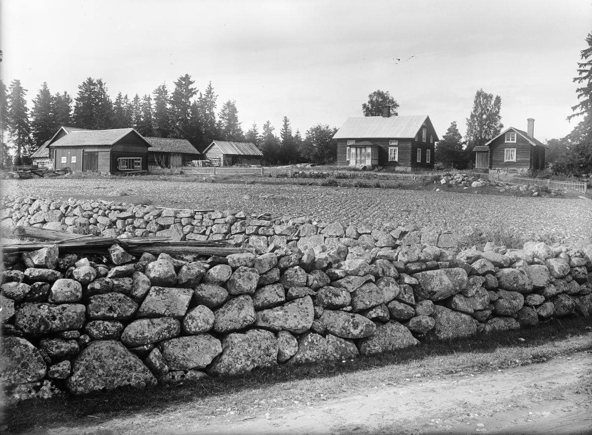 Paul Sandberg, Gårdsmiljö med åker och stenmur, Hållnäs socken, Uppland, sannolikt 1920-tal