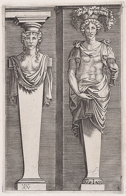 Agostino Veneziano (Agostino dei Musi), Young Women, from "The Hermae"