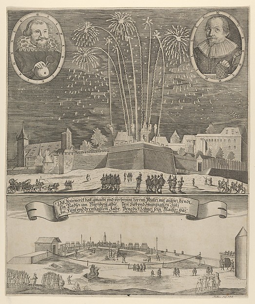 Anonymous, Fireworks display by Lorenz Müller as proof of mastership, Nuremberg 1635
