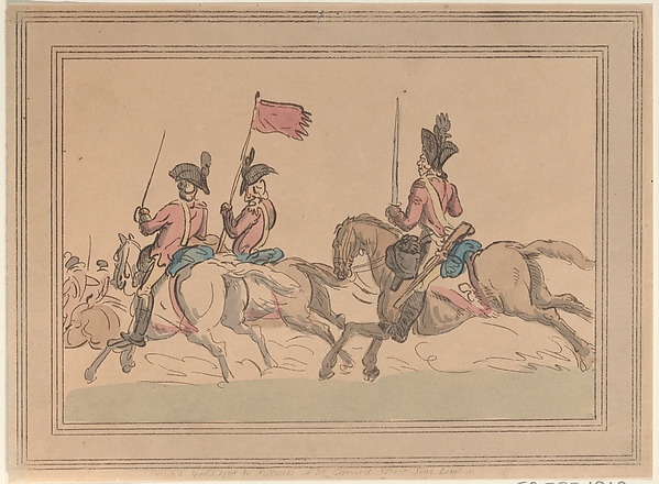 Thomas Rowlandson, Five Cavalrymen Riding with a Standard