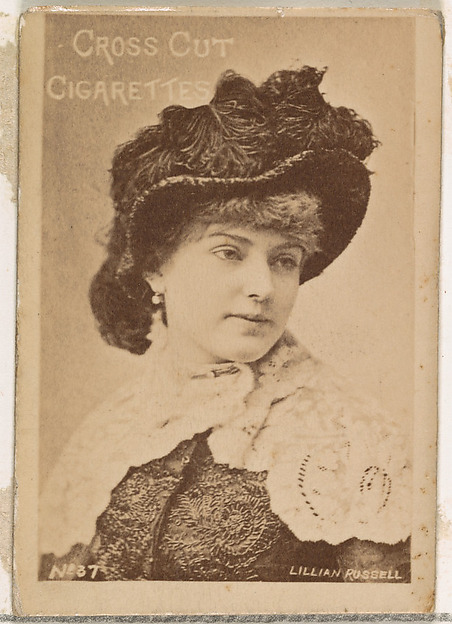 W. Duke, Sons & Co., Card Number 37, Lillian Russell, from the Actors and Actresses series (N145-1) issued by Duke Sons & Co. to promote Cross Cut Cigarettes