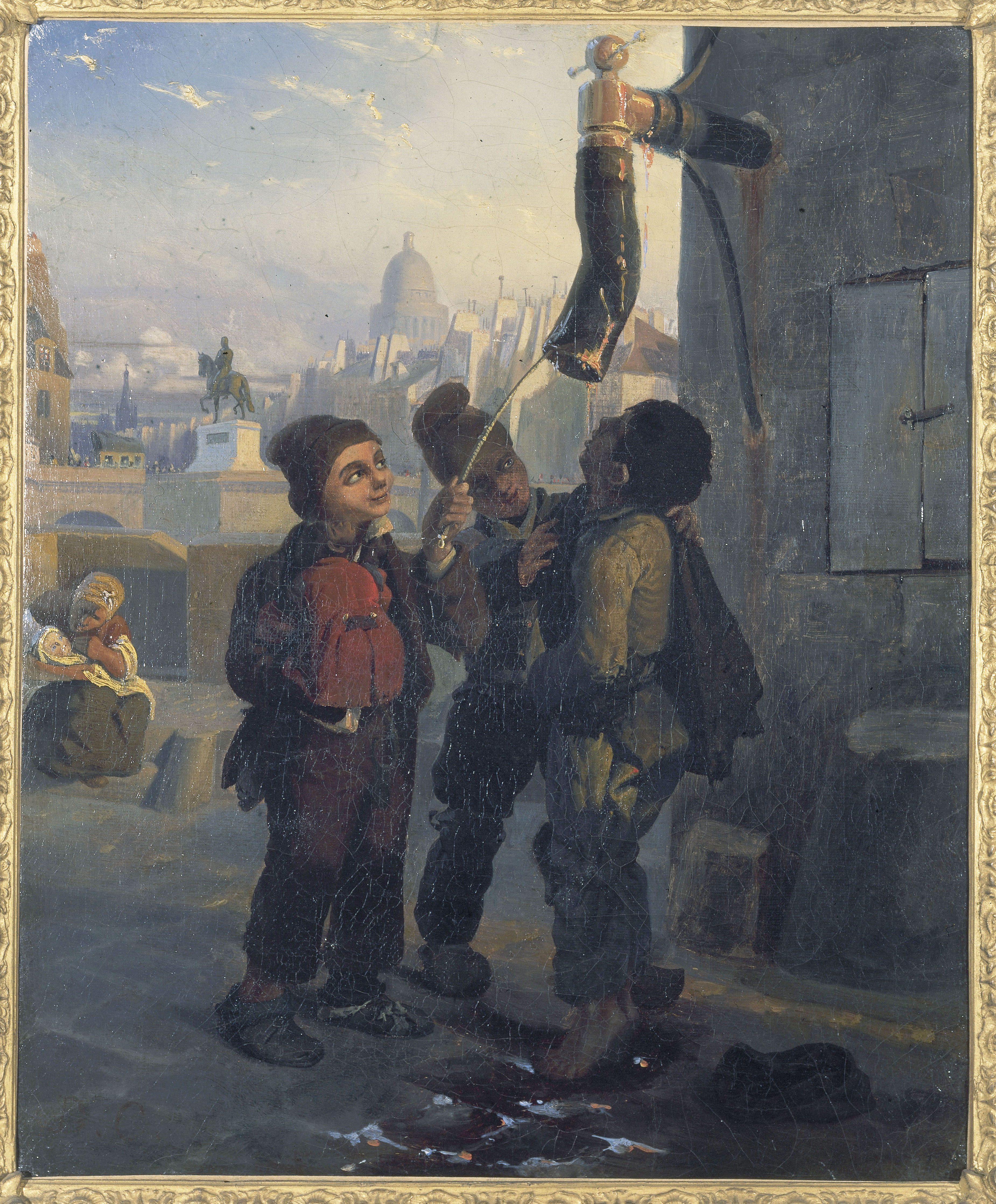 Ecole française, Petits ramoneurs se désaltérant à l'eau d'une pompe, vers 1830