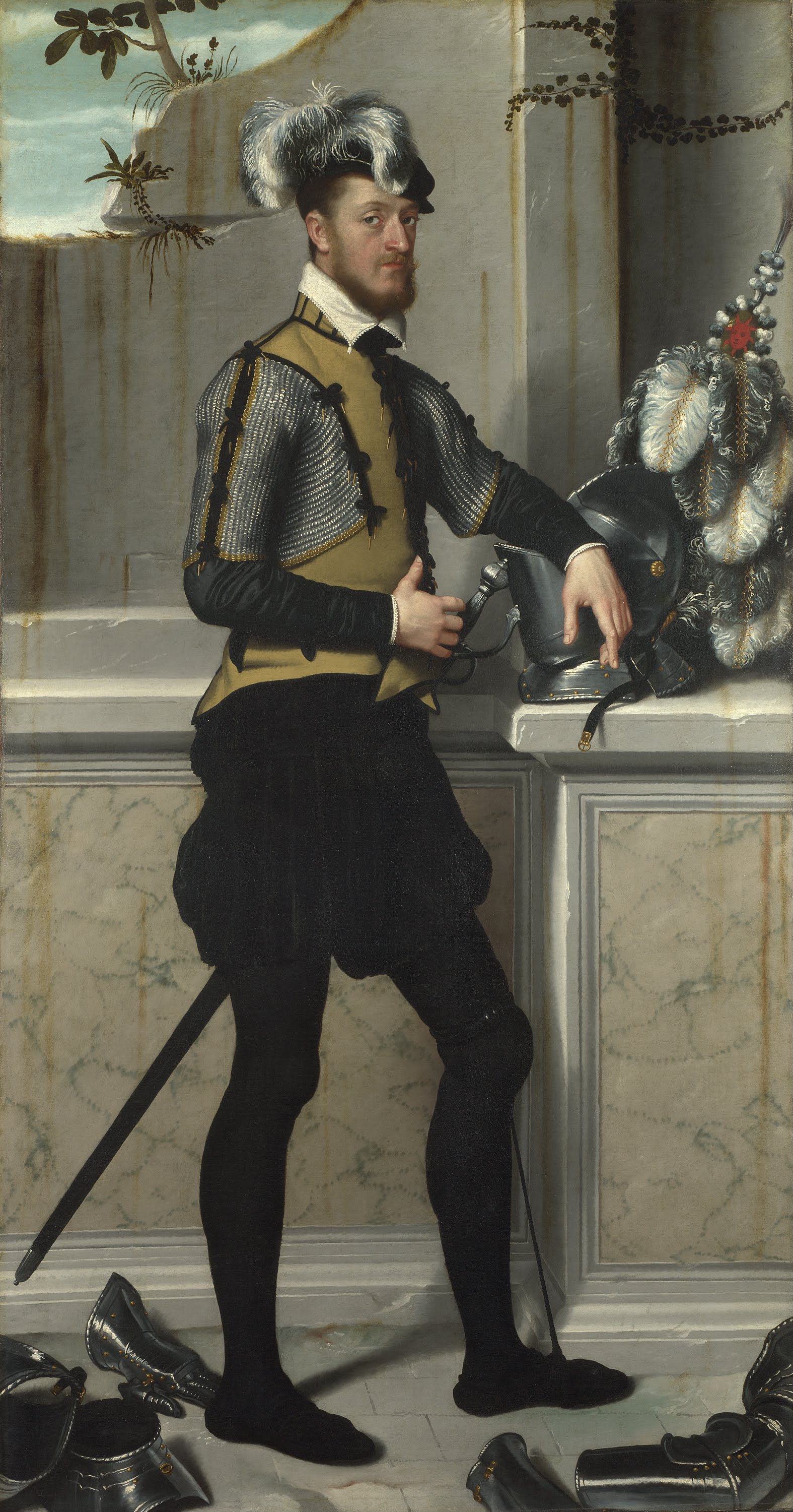 Giovanni Battista Moroni, A Knight with his Jousting Helmet (Count Faustino Avogardo (?))