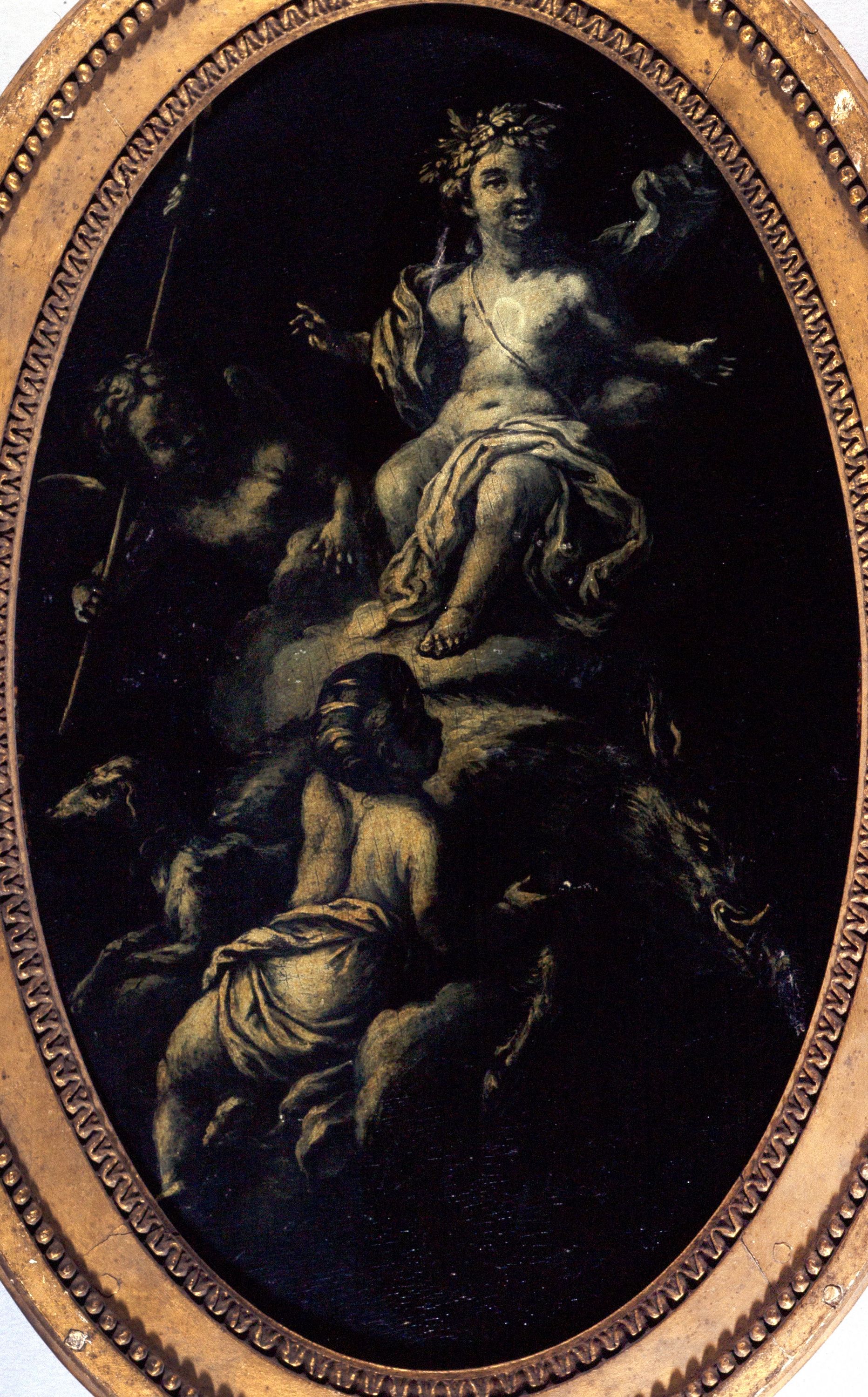 Anonyme, La Chasse au sanglier ; fragment de boiserie, décor de carrosse (?)