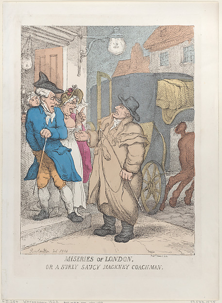Thomas Rowlandson, Miseries of London, or a Surly Saucy Hackney Coachman