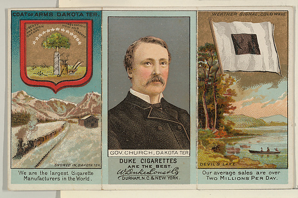 W. Duke, Sons & Co., Governor Church, Dakota Territory, from "Governors, Arms, Etc." series (N133-2), issued by Duke Sons & Co.