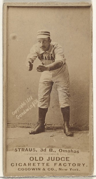 Goodwin & Company, Joseph "Joe" Strauss, 3rd Base, Omaha Omahogs/ Lambs, from the Old Judge series (N172) for Old Judge Cigarettes