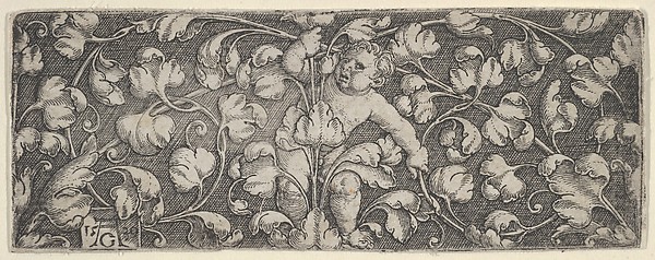 Heinrich Aldegrever, Horizontal Panel with Child Holding Tendrils Growing from Center