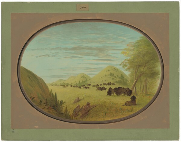 George Catlin, Catlin and Two Companions Shooting Buffalo