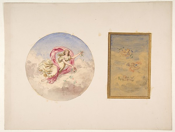 Jules-Edmond-Charles Lachaise, Two designs for the decoration of ceilings with figures in clouds