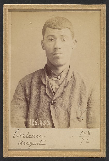 Alphonse Bertillon, Carteau. Auguste. 23 ans, né à St-Florent (Cher). Verrier. Anarchiste. 1/5/92.