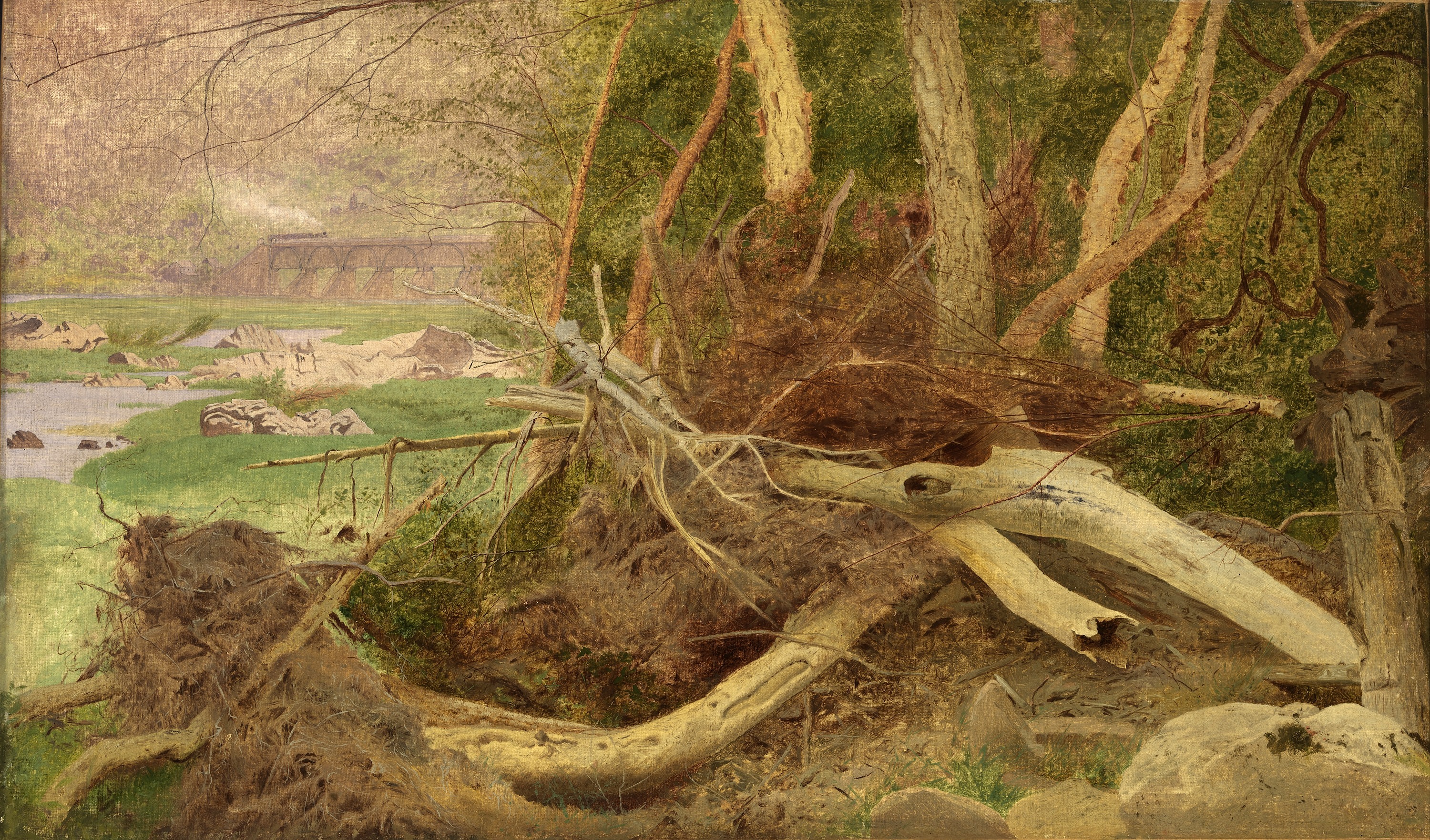 Unidentified, Wooded Landscape with Bridge