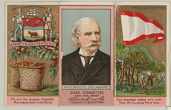 W. Duke, Sons & Co., Governor Biggs, Delaware, from "Governors, Arms, Etc." series (N133-2), issued by Duke Sons & Co.