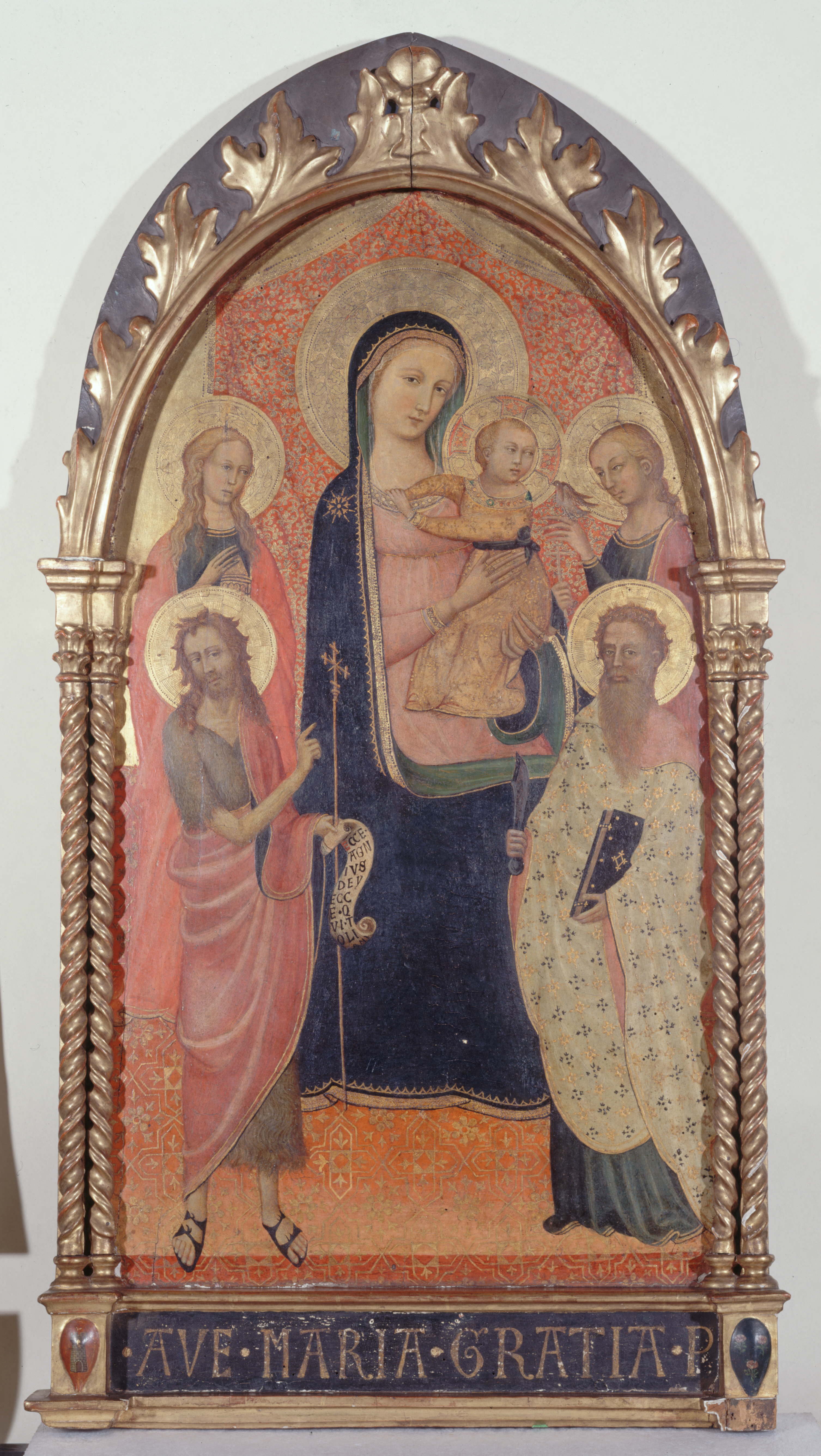 Anonyme, Vierge à l'enfant avec Saint Jean-Baptiste, Saint Barthélemy, Sainte Madeleine et Sainte Marguerite