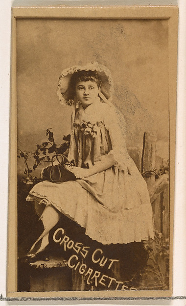 W. Duke, Sons & Co., Seated actress holding bag, from the Actors and Actresses series (N145-1) issued by Duke Sons & Co. to promote Cross Cut Cigarettes