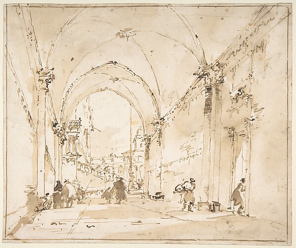Francesco Guardi, Architectural Capriccio: Vaulted Passageway Leading to a Square