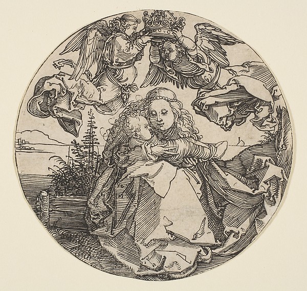 Albrecht Dürer, The Virgin and Child Crowned by Two Angels above a Landscape