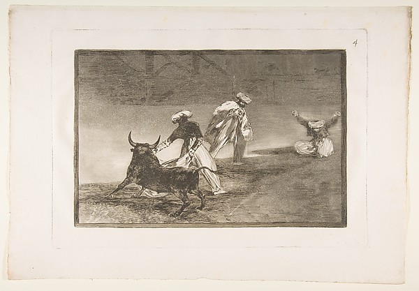 Goya (Francisco de Goya y Lucientes), Plate 4 from "La Tauromaquia": They play another with the cape in an enclosure