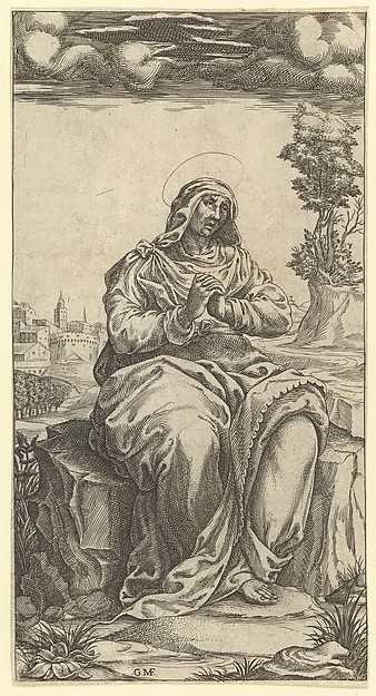 Giorgio Ghisi, The Virgin of Sorrows; central part of a print with nine surounding compartments, now separated