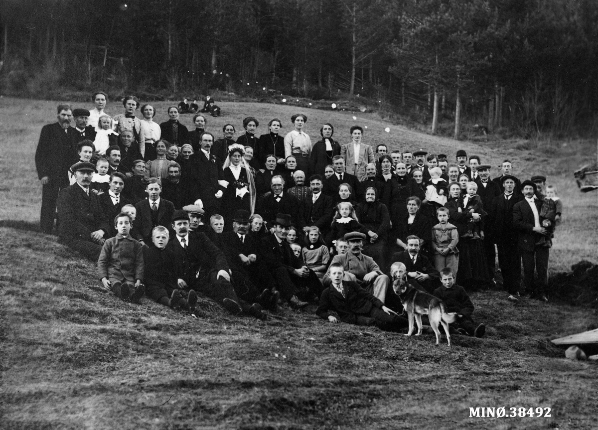 Ukjent, Gruppebilde. Bryllupsbilde. Bryllupet til Inger Berget og Johan Ødegård på Bergerønningen, oktober 1913