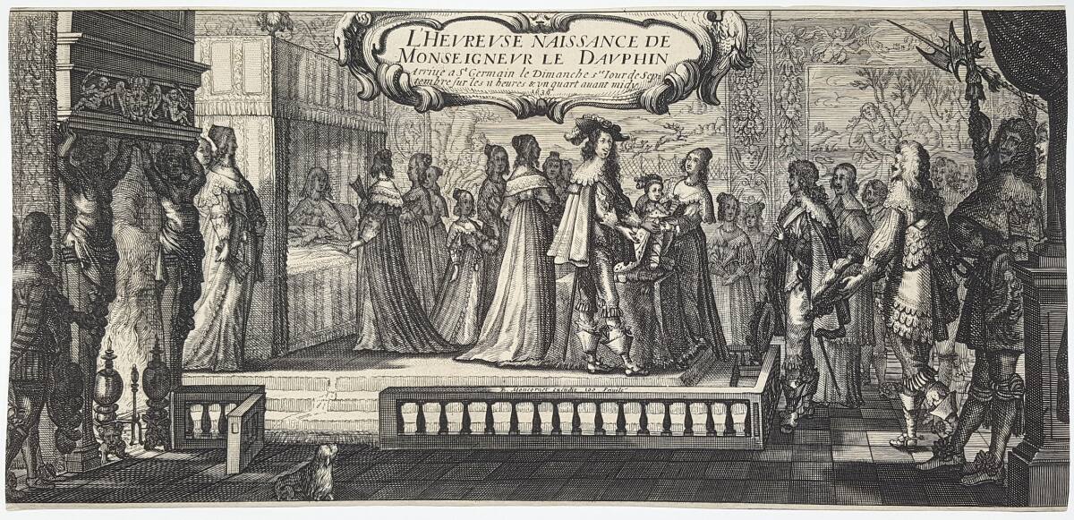 Anonym, König Ludwig XIII. von Frankreich präsentiert seinen Sohn Ludwig (XIV.) am Tag seiner Geburt (5. September 1638) in Schloß Saint-Germain-en-Laye dem Hofstaat