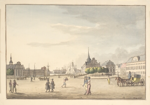 C.W. Eckersberg, Udsigt fra Slotspladsen mod Børsen og banken