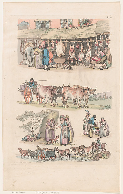 Thomas Rowlandson, Plate 15, Outlines of Figures, Landscapes and Cattle...for the Use of Learners