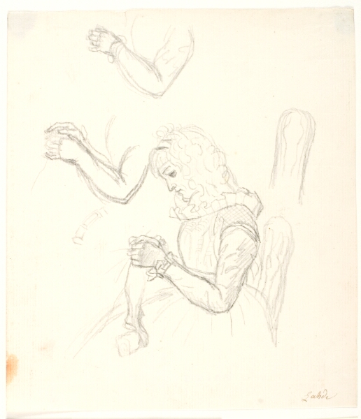 Gerhard Ludvig Lahde, Siddende strikkende dame. Desuden to armstudier