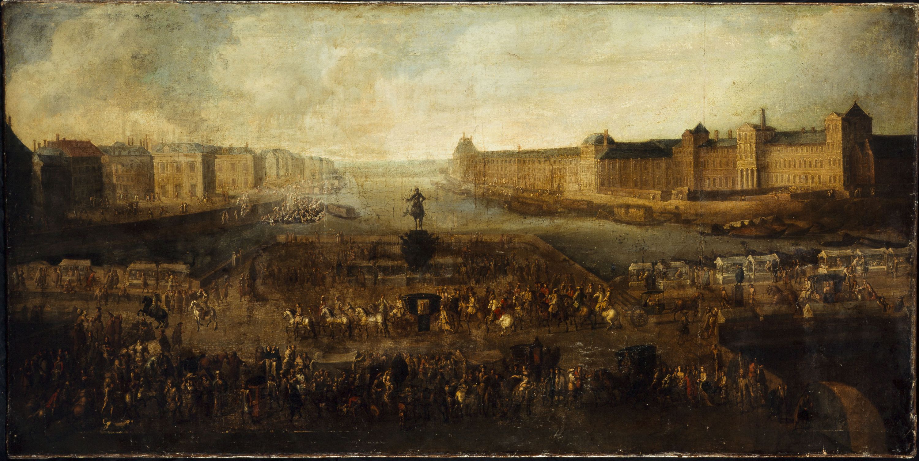 Anonyme, Le Pont-Neuf, vu de l'entrée de la place Dauphine, le quai Malaquais avec le collège des Quatres-Nations, la Grande Galerie et le Louvre, 1er et 6ème arrondissements