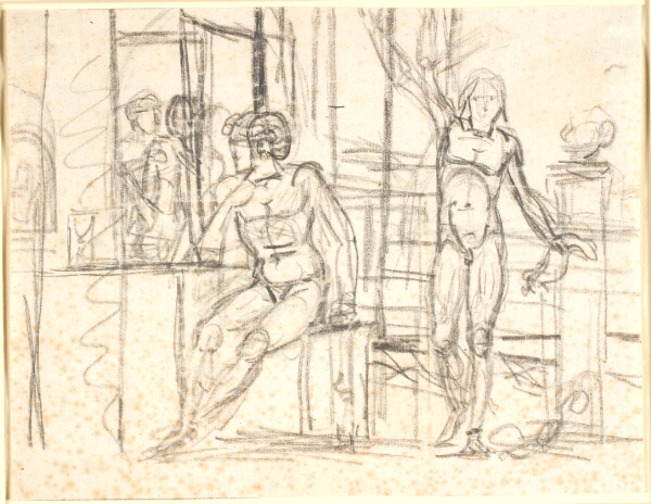 Nicolai Abildgaard, Scene med nøgne figurer, i midten en siddende mand, til højre en stående mand med oprakt arm
