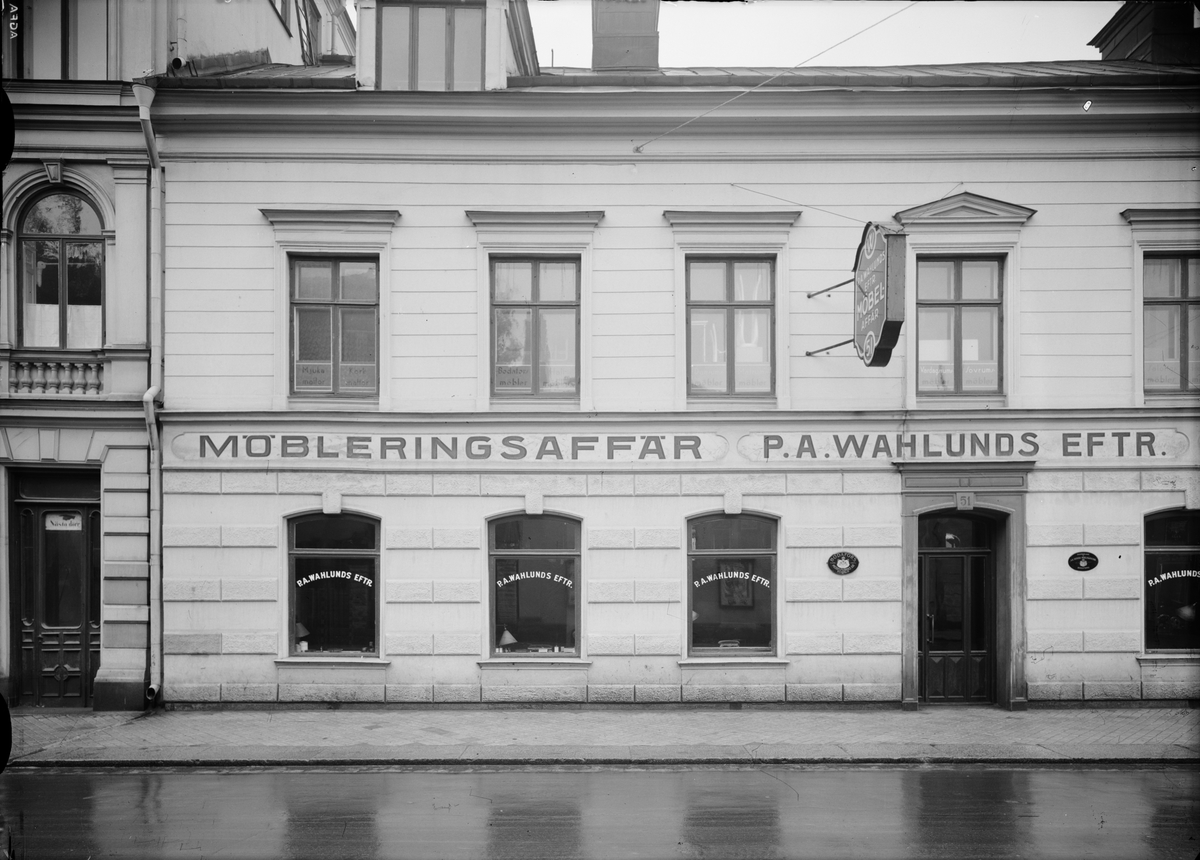 Paul Sandberg, Möbelaffären P A Wahlunds Eftr, Kungsgatan 51, kvarteret Sala, Uppsala 1935