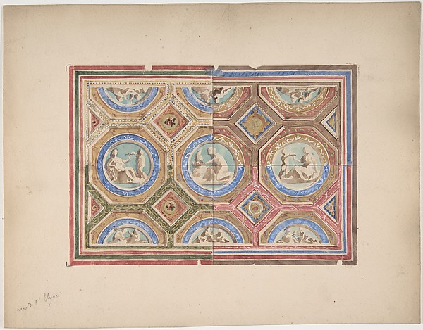 Jules-Edmond-Charles Lachaise, Design for Coffered Ceiling in Four Alternate Color Schemes, Empress Eugenie's Hotel