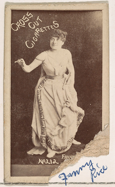 W. Duke, Sons & Co., Card Number 212, Fanny Rice, from the Actors and Actresses series (N145-1) issued by Duke Sons & Co. to promote Cross Cut Cigarettes