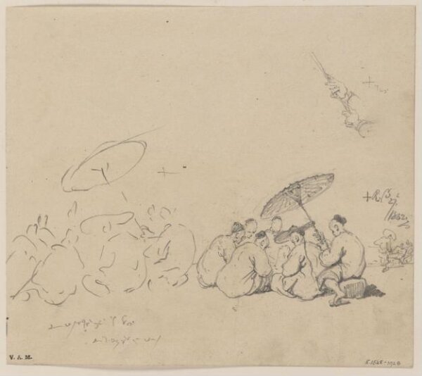 George Chinnery, Two drawings of a group of Chinese figures