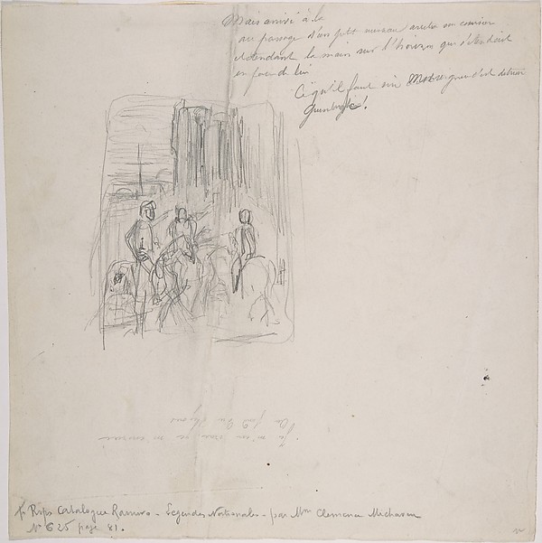 Félicien Rops, Three figures on horseback with indications at right