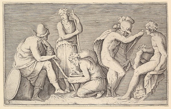 Anonymous, Italian, 16th century, Scene of Sacrifice with Warrior Killing Ram and Four Other Figures, from "Ex Antiquis Cameorum et Gemmae Delineata/ Liber Secundus/et ab Enea Vico Parmen Incis"