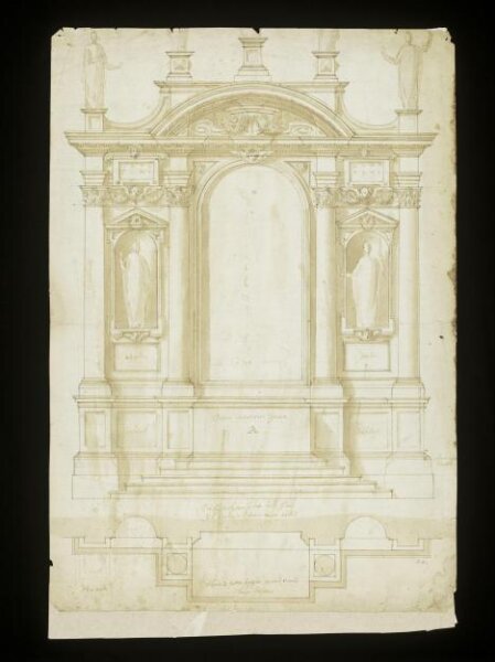 Unknown, Design for an altar in the form of a triumphal arch: plan and elevation