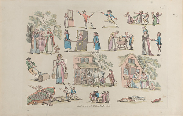 Thomas Rowlandson, Plate 8, Outlines of Figures, Landscapes and Cattle...for the Use of Learners