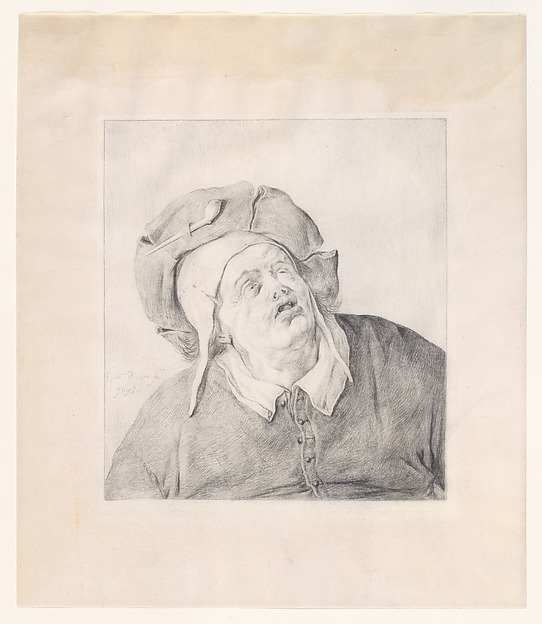 Cornelis Dusart, A man in a hat looking up