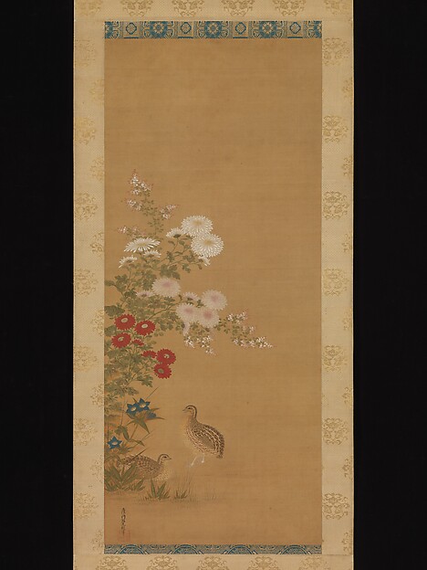 Tosa Mitsuoki, Quail and Autumn Flowers