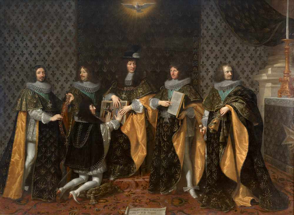 Philippe de Champaigne, Louis XIV au lendemain de son sacre, reçoit le serment de son frère Monsieur, duc d'Anjou, comme chevalier de l'Ordre du Saint-Esprit à Reims, le 8 juin 1654