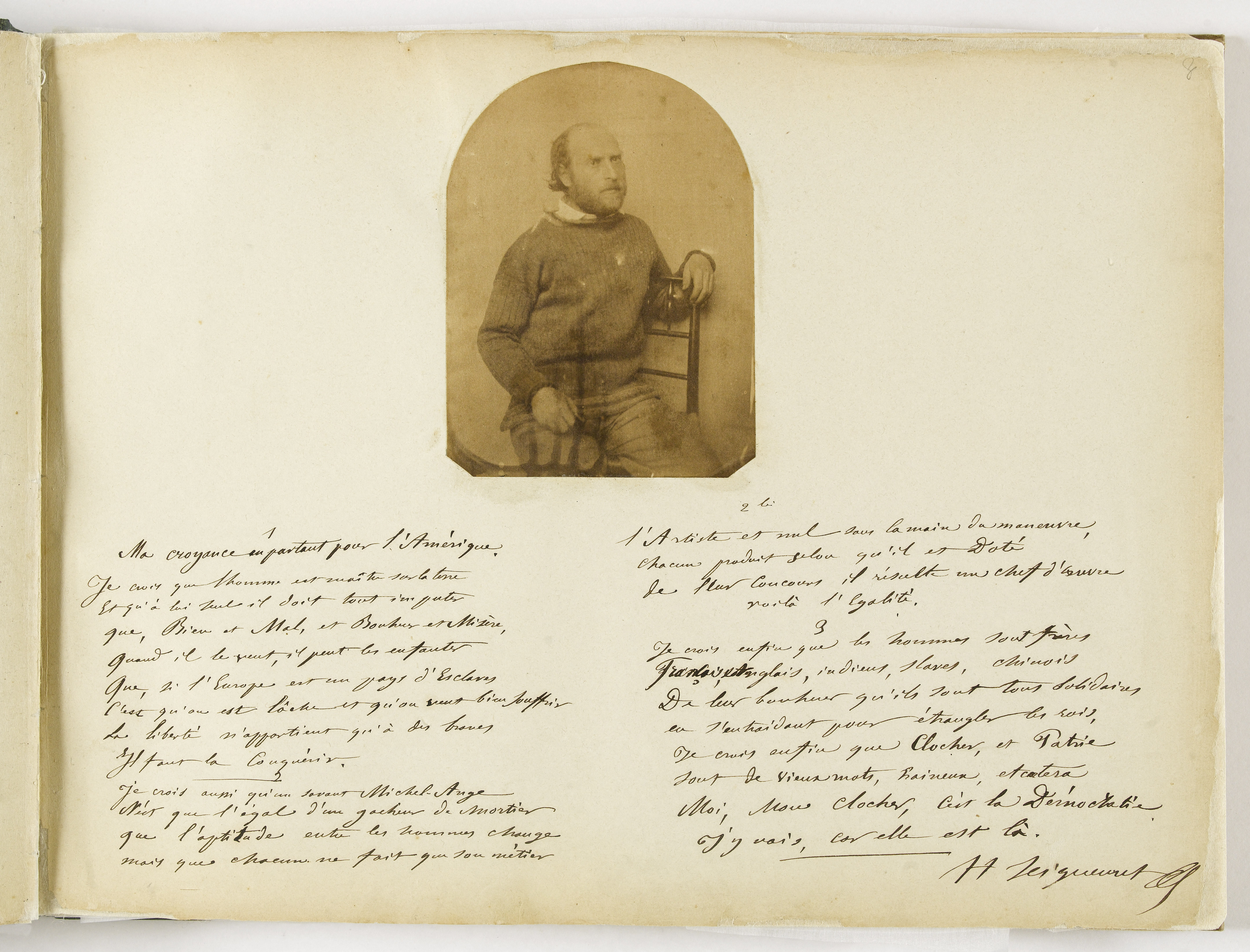 Anonyme, Album Asplet folio 8, portrait et poème du proscrit Seigneuret