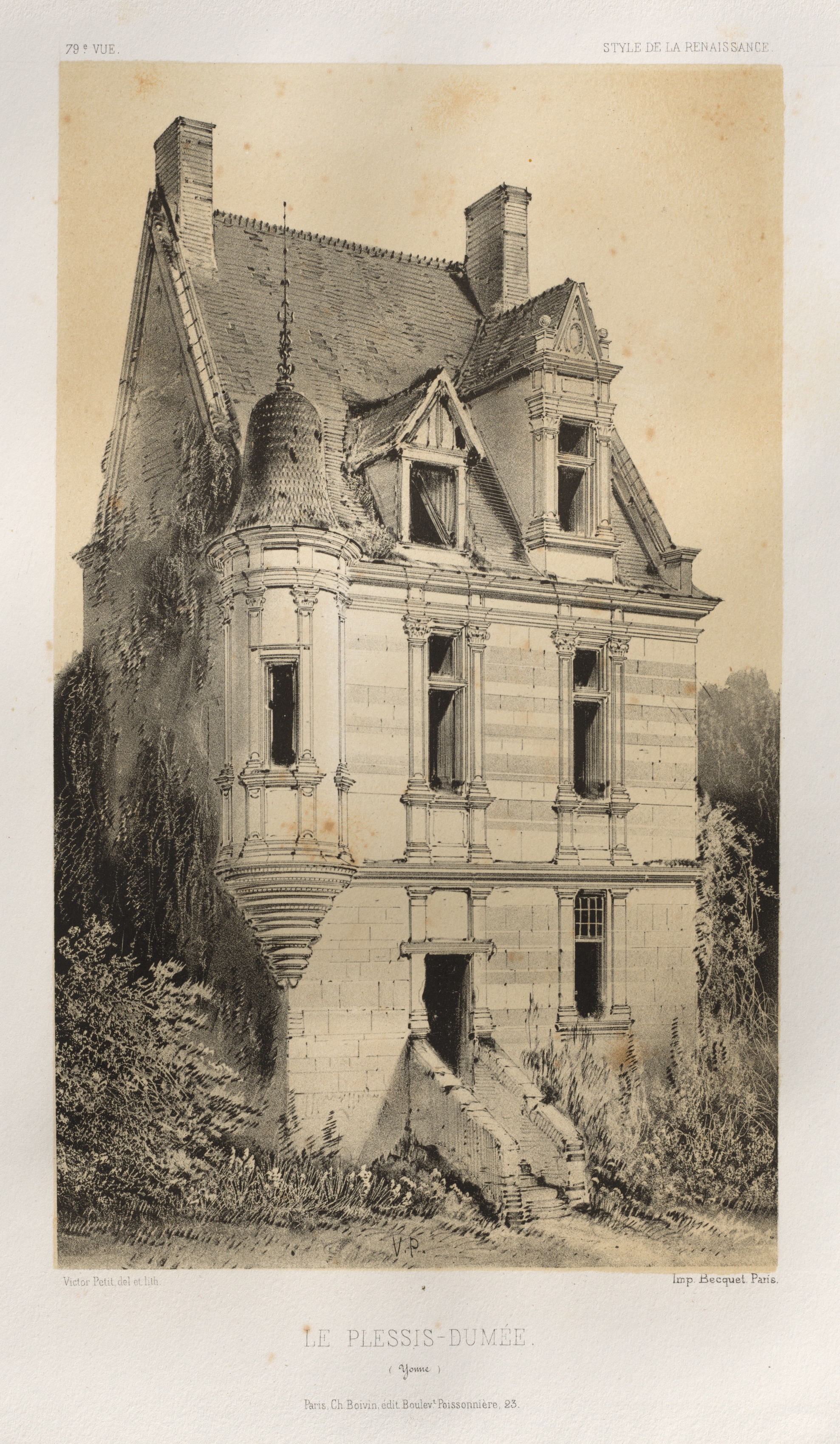 Victor Petit, Architecture Pittoresque ou Monuments des XVeme. Et XVIeme. Siecles: Chateaux de France des XV et XVI Siecles: Pl. 79, Le Plessis-Dumée (Yonne)