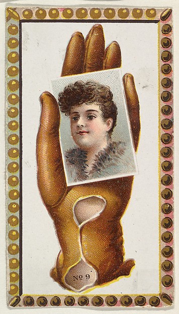 Allen & Ginter, Card Number 9, cut-out from banner advertising the Opera Gloves series (G29) for Allen & Ginter Cigarettes