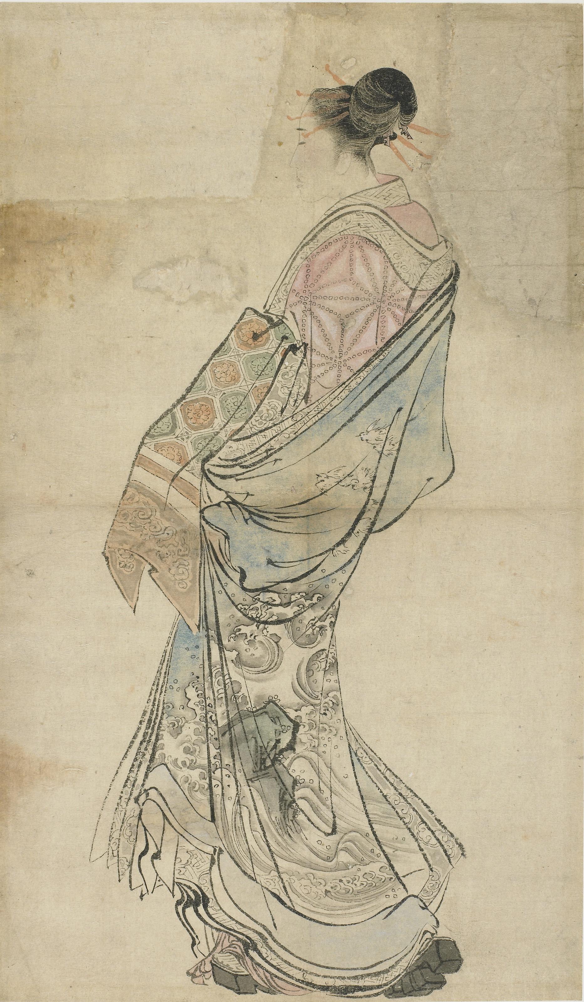 Katsushika Hokusai, Walking figure of a courtesan