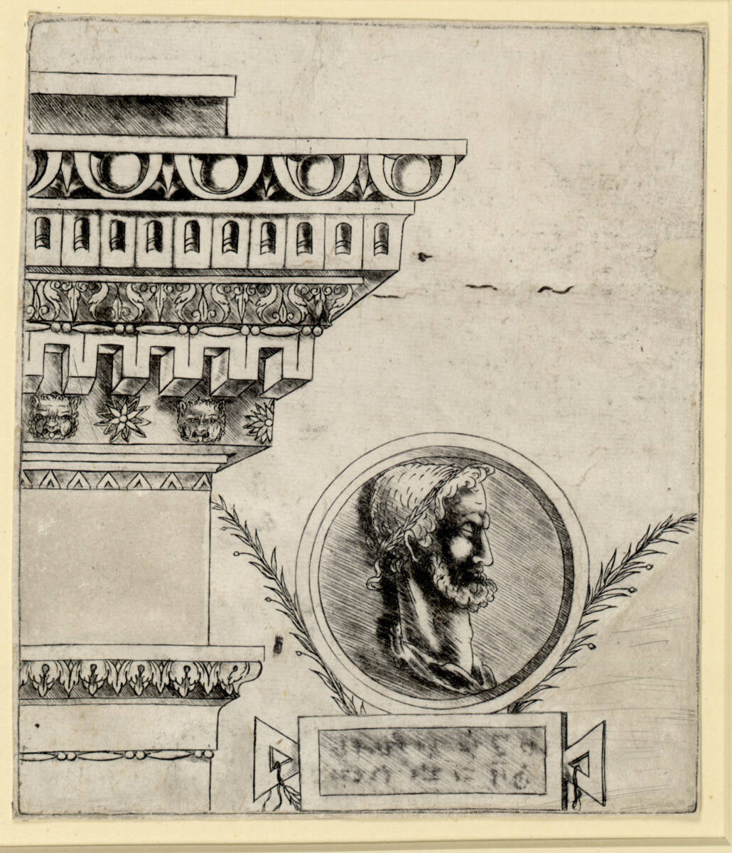 Meistervon1515, Gebälk und Medaillon mit Profilkopf