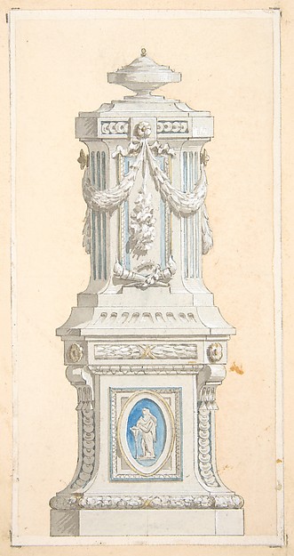 Jules-Edmond-Charles Lachaise, Design for an ornamented stone pedastal surmounted by an urn
