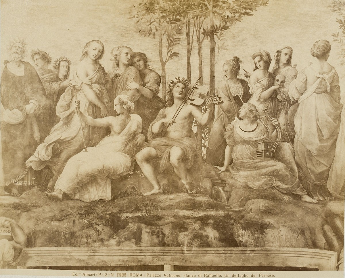 Fratelli Alinari, Apollo, Ausschnitt aus dem Fresko "Parnass" von Raffael, Stanze di Raffaello, Vatikanischer Palast, Rom