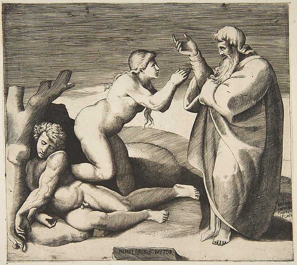 Giulio Bonasone, The creation of Eve who emerges from behind Adam